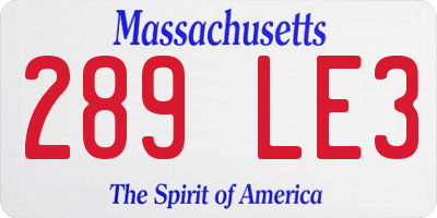 MA license plate 289LE3