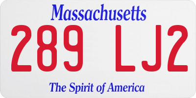 MA license plate 289LJ2