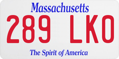 MA license plate 289LK0