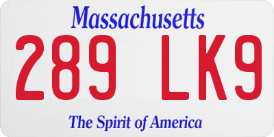 MA license plate 289LK9