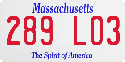 MA license plate 289LO3