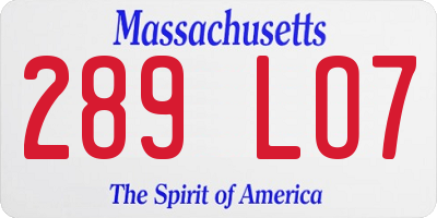 MA license plate 289LO7