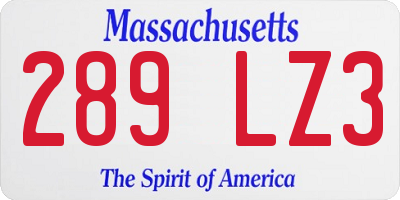 MA license plate 289LZ3