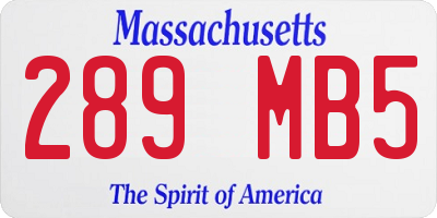 MA license plate 289MB5