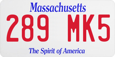 MA license plate 289MK5