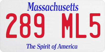 MA license plate 289ML5