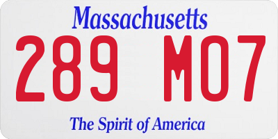 MA license plate 289MO7