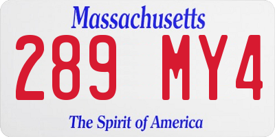 MA license plate 289MY4