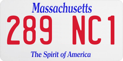 MA license plate 289NC1