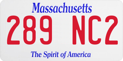 MA license plate 289NC2