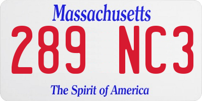 MA license plate 289NC3
