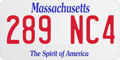 MA license plate 289NC4