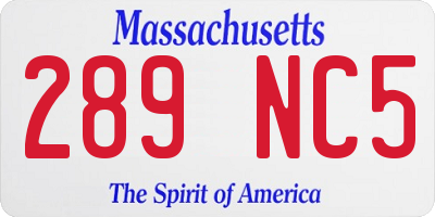MA license plate 289NC5