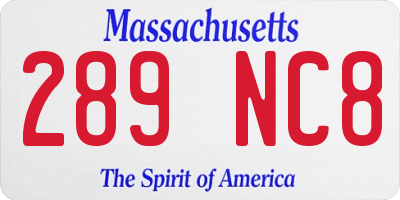 MA license plate 289NC8