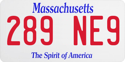 MA license plate 289NE9