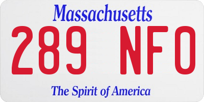 MA license plate 289NF0