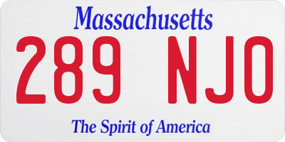 MA license plate 289NJ0