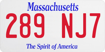 MA license plate 289NJ7