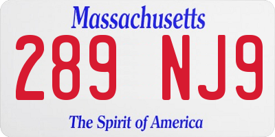 MA license plate 289NJ9