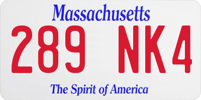 MA license plate 289NK4