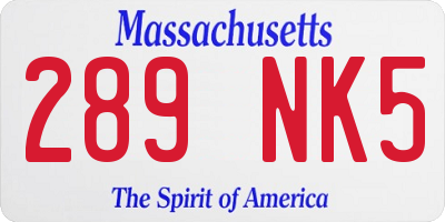 MA license plate 289NK5