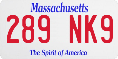 MA license plate 289NK9