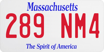 MA license plate 289NM4
