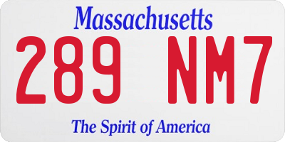 MA license plate 289NM7