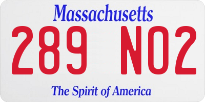 MA license plate 289NO2