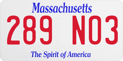 MA license plate 289NO3