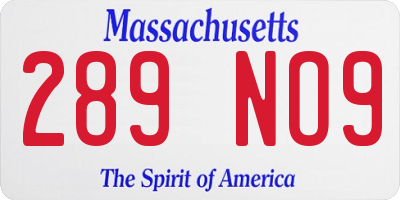 MA license plate 289NO9