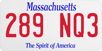 MA license plate 289NQ3