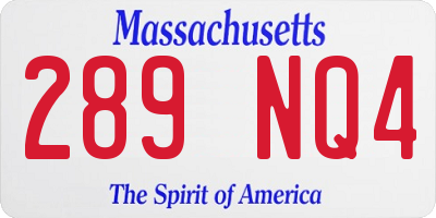 MA license plate 289NQ4