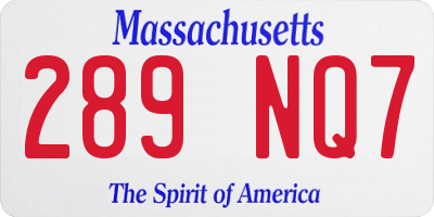 MA license plate 289NQ7