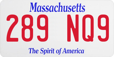 MA license plate 289NQ9