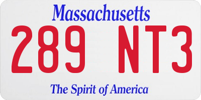MA license plate 289NT3