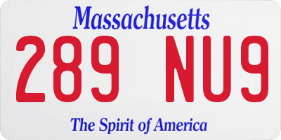 MA license plate 289NU9