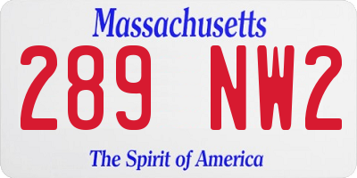 MA license plate 289NW2