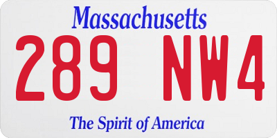 MA license plate 289NW4