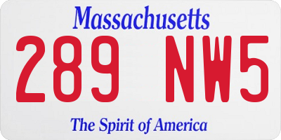MA license plate 289NW5