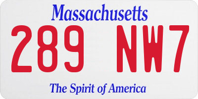 MA license plate 289NW7
