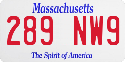 MA license plate 289NW9