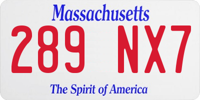 MA license plate 289NX7