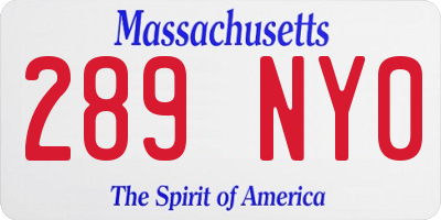 MA license plate 289NY0