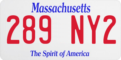MA license plate 289NY2