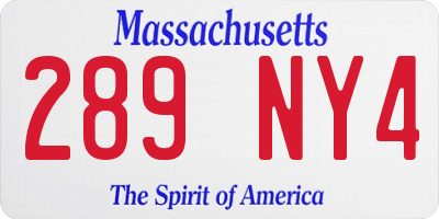 MA license plate 289NY4