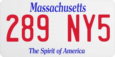 MA license plate 289NY5