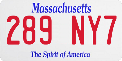 MA license plate 289NY7