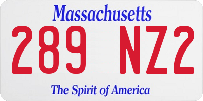 MA license plate 289NZ2