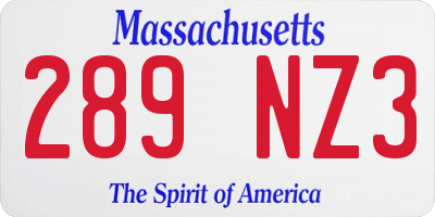 MA license plate 289NZ3